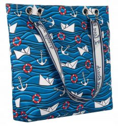 Shopperka z poliestru [DH] ML049 niebieska. Niebieskie torebki klasyczne inny, bez wzorów, z materiału, bez dodatków. Za 51.99 zł.