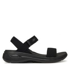Sandały Skechers. Czarne sandały Skechers, bez wzorów, bez obcasa, na płaskiej podeszwie, bez zapięcia. Za 379.99 zł.