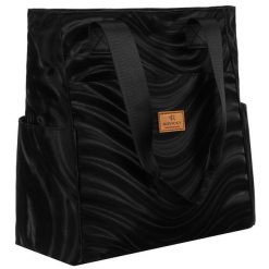 Duży shopper damski z poliestru w czarnym kolorze pokryty falistym wzorem Rovicky R-TZ-01. Czarne shopper bag ROVICKY, bez wzorów, bez dodatków. Za 49.99 zł.