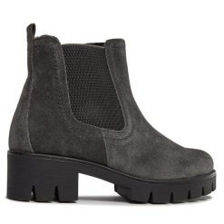 Botki Gabor. Szare botki Gabor, bez wzorów, bez obcasa, na słupku, bez zapięcia. Za 349.99 zł.