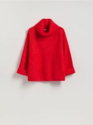 Sweter z golfem - czerwony. Czerwone swetry Reserved, l, bez wzorów, z dzianiny, bez ramiączek. Za 139.99 zł.
