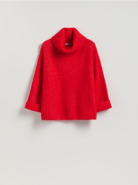 Sweter z golfem - czerwony. Czerwone swetry Reserved, l, bez wzorów, z dzianiny, bez ramiączek. Za 139.99 zł.