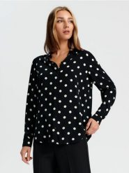 Koszula w grochy - czarny. Czarne koszule Sinsay, l, bez wzorów, ze skóry, eleganckie, bez kołnierzyka, bez ramiączek. Za 39.99 zł.
