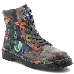 Botki damskie Laura Vita, skórzane na płaskim obcasie bogato zdobione i na suwak, kolorowe, SL1127-39. Botki LAURA VITA, z aplikacjami, ze skóry, marine, bez obcasa, na płaskiej podeszwie, bez zapięcia. Za 329.00 zł.