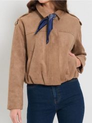 Kurtka z imitacji zamszu z kołnierzykiem - beżowy. Brązowe kurtki Sinsay, l, bez wzorów, bez kaptura. Za 79.99 zł.