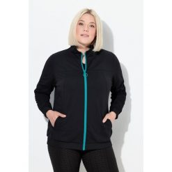 Damskie Bluza dresowa rękawy marszczone kaptur 2-kierunkowy zamek błyskawiczny. Czarne bluzy z kapturem Ulla Popken, plus size, bez wzorów, z dresówki, bez kaptura. W wyprzedaży za 279.99 zł.