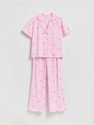 Dwuczęściowa piżama z misiem - różowy. Czerwone piżamy Reserved, l, bez wzorów, z bawełny, bez kołnierzyka, bez ramiączek. Za 149.99 zł.