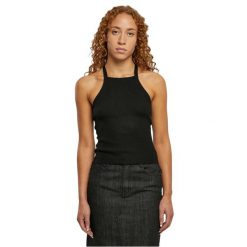 Damski dzianinowy cross-back tank top Urban Classics Rib. Czarne topy sportowe Urban Classics, bez wzorów, z dzianiny. Za 198.50 zł.