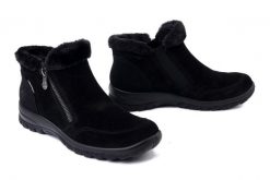 RIEKER TEX L7188-00 black, botki damskie. Czarne botki Rieker, bez wzorów, z gumy, bez obcasa, bez zapięcia. Za 399.90 zł.