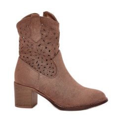 Ażurowe Botki Kowbojki Damskie Na Obcasie S.Barski HY51-125 Brązowe. Brązowe botki w ażurowe wzory, eleganckie, bez obcasa, na obcasie, bez zapięcia. Za 253.86 zł.