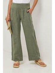 Lin Passion Lniane spodnie w kolorze khaki rozmiar: 36/38. Brązowe spodnie materiałowe Lin Passion, bez wzorów, ze lnu, klasyczne, z standardowym stanem. Za 153.71 zł.