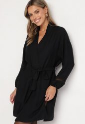 Czarna Wiskozowa Sukienka Kimono z Kieszeniami i Ozdobnymi Ażurowymi Wstawkami Salanora. Czarne sukienki Born2be, na imprezę, l, w ażurowe wzory, z wiskozy, bez kołnierzyka, bez ramiączek, mini. W wyprzedaży za 90.99 zł.