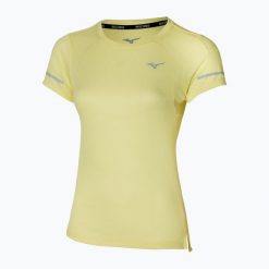 Koszulka do biegania damska Mizuno DryAeroFlow Tee. Żółte t-shirty sportowe Mizuno, s, bez wzorów, z materiału, bez ramiączek, do biegania. Za 83.99 zł.