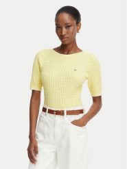 Tommy Hilfiger Sweter Fine Gg Cable Boat WW0WW50103 Żółty jasny Regular Fit. Żółte swetry Tommy Hilfiger, xl, bez wzorów, z bawełny, bez ramiączek. Za 489.99 zł.