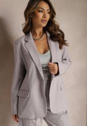 Szara Jednorzędowa Marynarka z Podkreślonymi Ramionami Quillian. Szare marynarki i żakiety Renee, l, bez wzorów, eleganckie, bez ramiączek. W wyprzedaży za 183.99 zł.