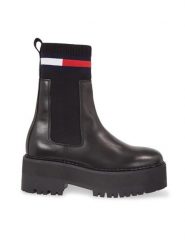 Tommy Jeans Sztyblety Tjw Flatform Chelsea Sock EN0EN02301 Czarny. Czarne botki Tommy Jeans, bez wzorów, z jeansu, bez obcasa, na płaskiej podeszwie, bez zapięcia. Za 529.99 zł.