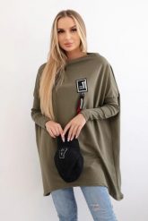 Bluza oversize z asymetrycznymi bokami khaki. Brązowe bluzy KESI, l, bez wzorów, z bawełny, bez kaptura. Za 209.11 zł.