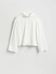 Bluzka z wiskozy - złamana biel. Bluzki Reserved, l, bez wzorów, z tkaniny, bez kołnierzyka, bez ramiączek. Za 139.99 zł.