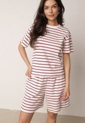 Czerwono-Białe Bawełniane Szorty w Paski z Wysokim Stanem w Stylu Casual Naunea. Białe szorty Born2be, bez wzorów, z bawełny, casualowe. Za 59.99 zł.