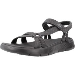 Sandały SKECHERS GO WALK FLEX SANDAL Czarny. Czarne sandały Skechers, bez wzorów, z materiału, bez obcasa, bez zapięcia. Za 367.00 zł.