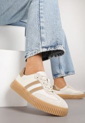 Beżowo-Brązowe Skórzane Sneakersy Klasyczne Tenisówki z Zamszu Naturalnego Teniresela. Brązowe trampki Born2be, bez wzorów, z jeansu, klasyczne, bez zapięcia. Za 199.99 zł.