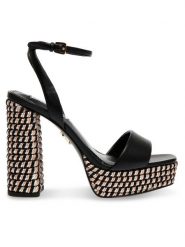 Steve Madden Sandały La verne Sandal SM11002976-02002-001 Czarny. Czarne sandały Steve Madden, bez wzorów, ze skóry, bez obcasa, na słupku, bez zapięcia. Za 419.99 zł.
