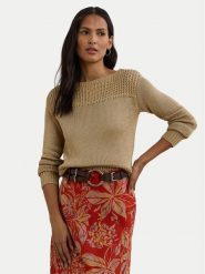 LAUREN RALPH LAUREN Sweter 200909317005 Beżowy Relaxed Fit. Brązowe swetry Lauren Ralph Lauren, m, bez wzorów, z bawełny, bez ramiączek. Za 639.99 zł.