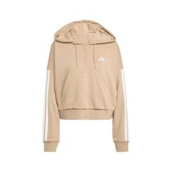 Bluza damska Essentials 3-Stripes French Terry Hoodie Quarter Zip. Brązowe bluzy adidas, bez wzorów, z bawełny, bez ramiączek, z kapturem. Za 200.99 zł.