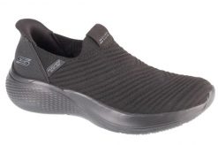 Buty sportowe Sneakersy damskie, Slip-Ins Bobs Infinity - Daily. Czarne buty treningowe Skechers, bez wzorów, z materiału, przed kostkę, bez zapięcia, trekkingowe. Za 299.99 zł.