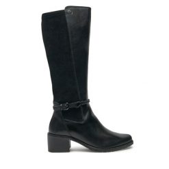 Kozaki Caprice. Czarne kozaki Caprice, bez wzorów, bez obcasa, na słupku, bez zapięcia. Za 679.99 zł.