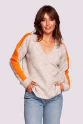 Sweter w Serek z Lampasami - Kość Słoniowa. Białe swetry MOE, l, bez wzorów, z materiału, bez ramiączek. Za 176.26 zł.