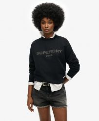 Superdry Damska bluza Sport Luxe Loose Crew z bawełny i recyklingu. Czarne bluzy bez kaptura Superdry, bez wzorów, z bawełny, bez kaptura. Za 322.70 zł.