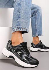 Czarne Sportowe Sneakersy z Imitacji Skóry z Ozdobnymi Paskami Vilirea. Czarne buty sportowe lifestyle Renee, bez wzorów, ze skóry, sportowe, bez zapięcia. W wyprzedaży za 99.99 zł.