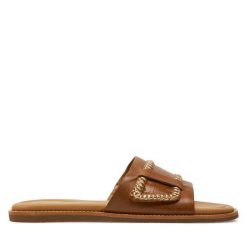 Klapki Clarks. Brązowe klapki Clarks, bez wzorów, bez obcasa, bez zapięcia. Za 319.99 zł.