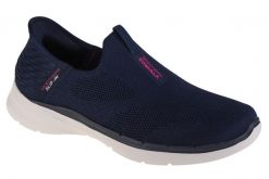 Buty do chodzenia damskie, Skechers Go Walk 6 - Fabulous View. Niebieskie buty treningowe Skechers, bez wzorów, z materiału, przed kostkę, bez zapięcia, trekkingowe. Za 339.99 zł.