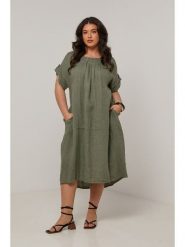 Curvy Lady Lniana sukienka w kolorze khaki rozmiar: 40/42. Brązowe sukienki Curvy Lady, na co dzień, bez wzorów, ze lnu, klasyczne, bez kołnierzyka, bez ramiączek, midi, proste. Za 180.91 zł.