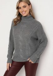 Ciemnoszary Golf z Wiskozą o Kroju Oversize z Tłoczonym Wzorem Rivlemi. Szare swetry Born2be, m, bez wzorów, z materiału, biznesowe, bez ramiączek. W wyprzedaży za 76.49 zł.