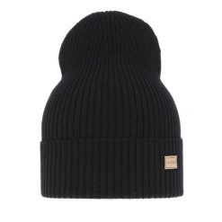 Czapka damska wiosenno - zimowa 100% wełniana merino Sophie - Czarna. Czarne czapki zimowe Molly, bez wzorów, z materiału. Za 69.90 zł.