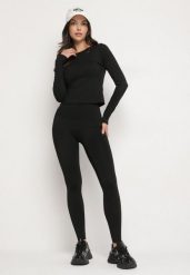 Czarny Komplet Sportowy Legginsy i Bluzka z Długim Rękawem Toretta. Czarne legginsy Born2be, z aplikacjami, sportowe, długie. W wyprzedaży za 93.49 zł.