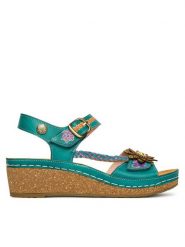 Laura Vita Sandały Facscineo 09 Turkusowy. Niebieskie sandały LAURA VITA, bez wzorów, ze skóry, bez obcasa, na koturnie, bez zapięcia. Za 429.99 zł.