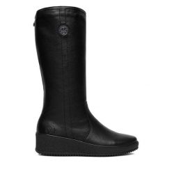Kozaki Rieker. Czarne kozaki Rieker, bez wzorów, bez obcasa, na koturnie, bez zapięcia. Za 429.99 zł.