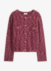 Sweter rozpinany z efektowną nicią. Niebieskie swetry bonprix, bez wzorów, bez ramiączek. Za 149.99 zł.
