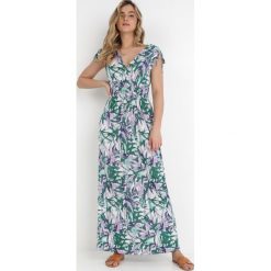 Zielono-Fioletowa Sukienka Panona. Zielone sukienki Born2be, m, z aplikacjami, bez kołnierzyka, bez ramiączek, maxi, kopertowe. W wyprzedaży za 62.99 zł.