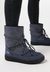 Granatowe Śniegowce Moonlight Dance. Niebieskie śniegowce Born2be, bez wzorów, z jeansu, przed kolano, bez zapięcia. Za 69.99 zł.