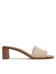 Calvin Klein Klapki Block Heel Sandal Aop HW0HW03016 Beżowy. Brązowe klapki Calvin Klein, bez wzorów, z materiału, bez obcasa, bez zapięcia. Za 529.99 zł.
