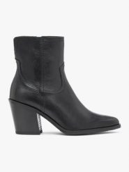 Czarne skórzane botki na słupku. Czarne botki Ryłko, bez wzorów, ze skóry, eleganckie, bez obcasa, na obcasie, bez zapięcia. Za 579.99 zł.