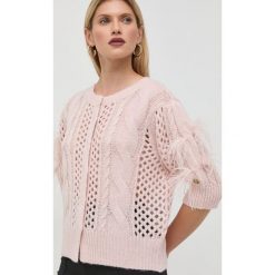Twinset kardigan z domieszką wełny damski kolor różowy lekki. Czerwone swetry Twinset, m, bez wzorów, z dzianiny, bez ramiączek. Za 1,039.90 zł.