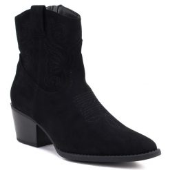 Botki damskie kowbojki nieocieplane czarne Sabatina 26114-2. Czarne botki Sabatina, bez wzorów, z nubiku, eleganckie, bez obcasa, bez zapięcia. Za 159.99 zł.
