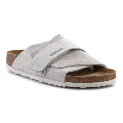 Klapki Birkenstock Kyoto W 1024526 szare. Szare klapki bez wzorów, z nubiku, sportowe, bez obcasa, bez zapięcia. Za 834.10 zł.
