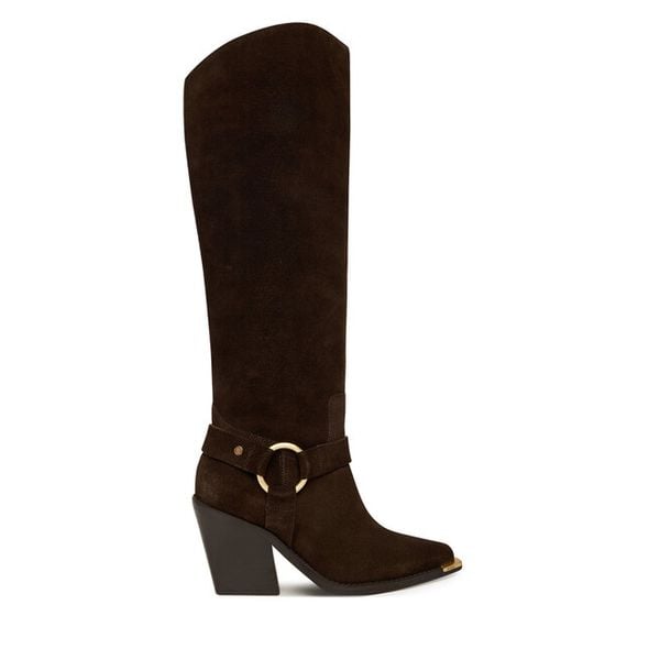 Kozaki Bronx. Brązowe kozaki Bronx, bez wzorów, bez obcasa, na słupku, bez zapięcia. Za 679.99 zł.